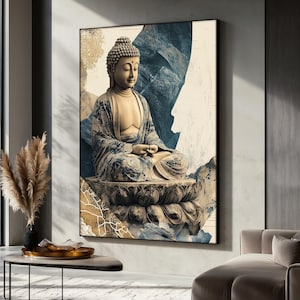 Buddha Gemälde für Meditationsraum, ruhige spirituelle Wandkunst, Buddha Leinwand, asiatische Zen Dekoration für Zuhause, Yoga Raum Dekor, Kunst Geschenk