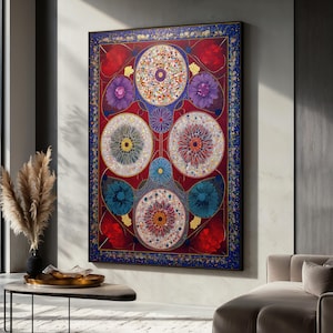 Mandala Canvas Painting, Geometric Floral Wall Art, Islamic Style Home Decor, Colorful Oriental Artwork, Mandala Art Print, Unique Gift