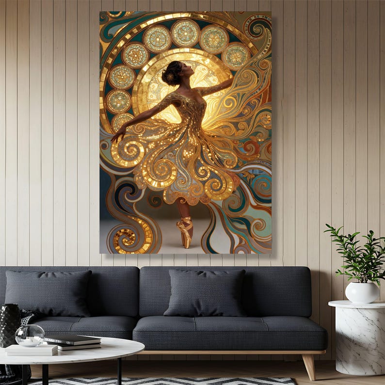 Gustav Klimt Golden Dancer Canvas Wall Art, Elegant Ballet Figure, Art Nouveau Style, Decorative Home Canvas Painting image 6