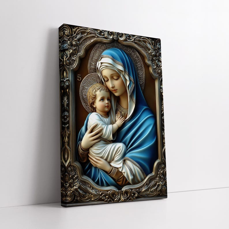 Blessed Virgin Mary and Baby Jesus Canvas Painting, Catholic Wall Art ...