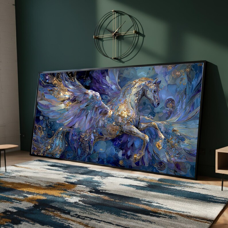 Majestic Pegasus Canvas Wall Art, Fantasy Winged Horse Illustration ...