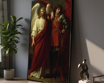 Angelic Guardians Canvas Wall Art, Spiritual Figures Painting, Heavenly Wings Decor, Classic Religious Artwork, Home Wall Decoration