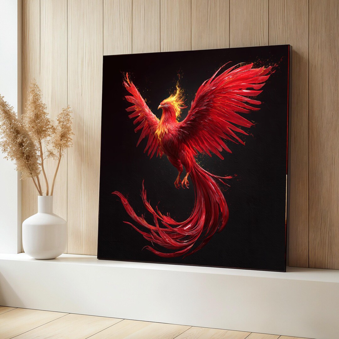 Fiery Phoenix Bird Canvas, Mythical Red Firebird Wall Art, Fantasy ...