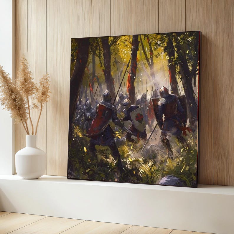 Medieval Knight Battle Scene Canvas, Fantasy Forest War Art, Historical ...