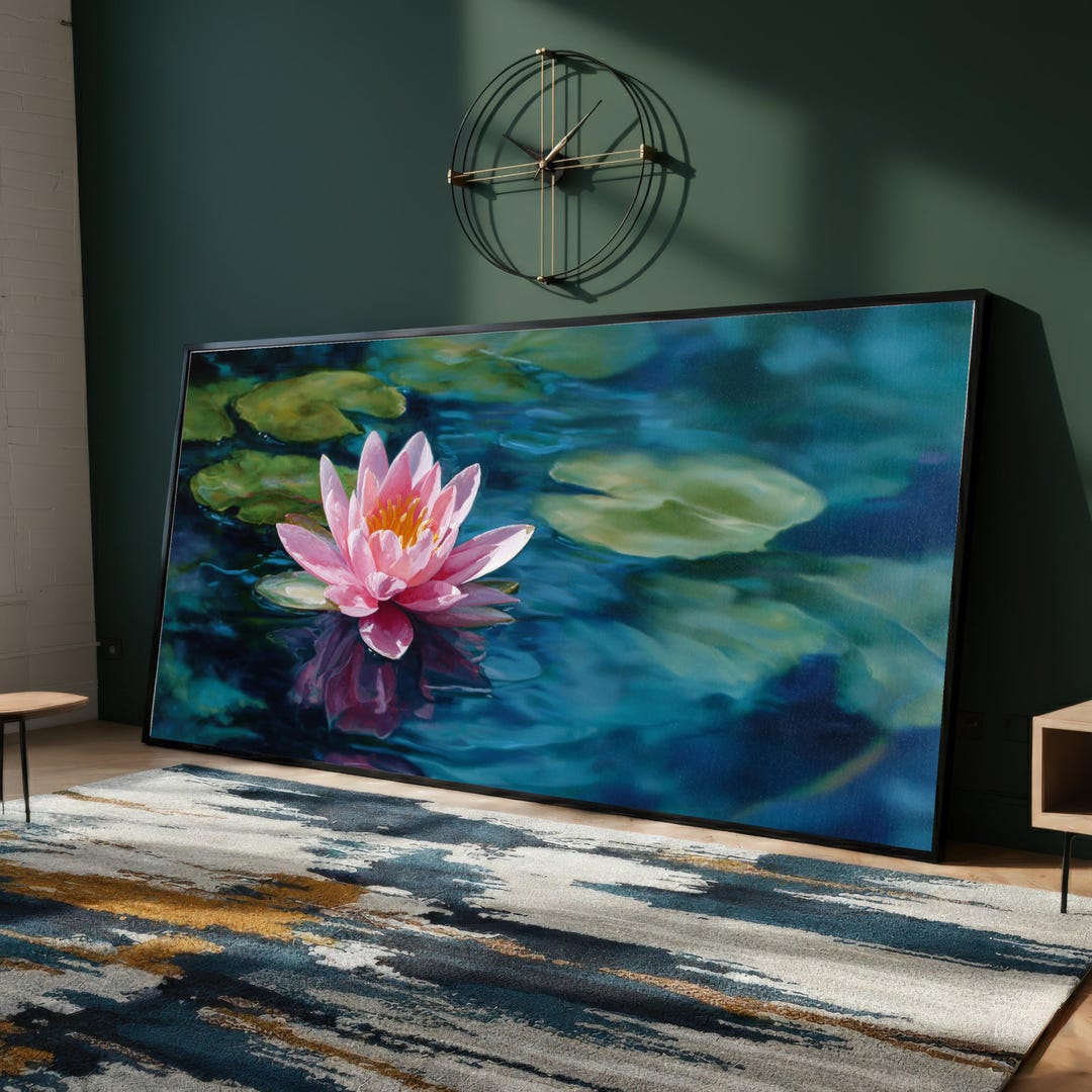 Pink Water Lily Bloom Canvas, Floral Nature Wall Art, Tranquil Pond ...