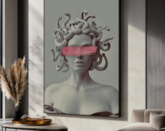 Medusa Canvas Painting, Greek Mythology Wall Art, Modern Aesthetic Decor, Large Canvas Print, Snake Hair Goddess Art, Unique Gift for Home