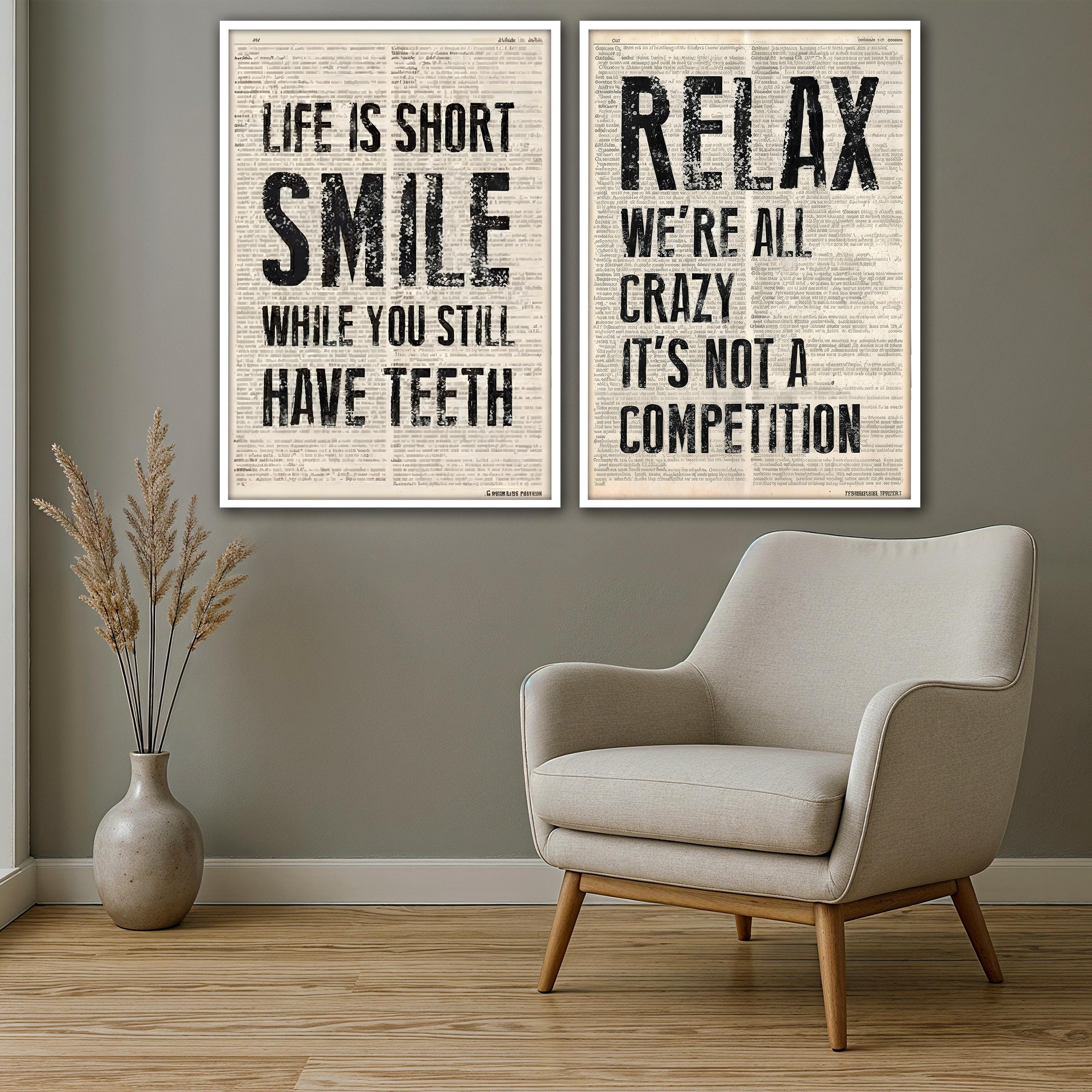 Funny Quote Wall Art Set, 2 Panel Typography Canvas Prints