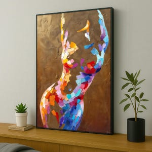 Bunte abstrakte weibliche Leinwand Malerei, elegante Frau Körper Wand Kunst, moderne Wohnkultur, lebendige künstlerische Dekor, einzigartige Geschenkidee