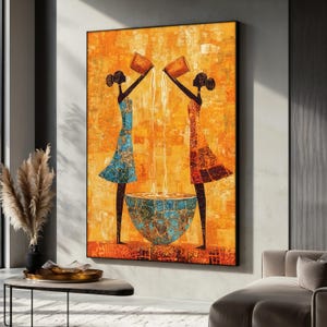 Colorful African Women Canvas Painting, Abstract Tribal Wall Art, Ethnic Home Decor for Living Room, Ethnic Canvas, Room Decor, Unique Gift