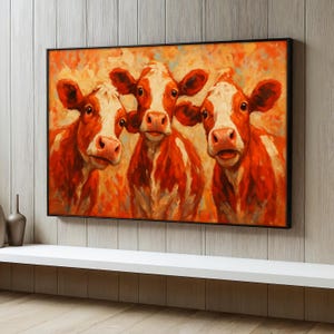 Funny Cow Canvas Painting, Whimsical Farm Animal Wall Art, Living Room Decor, Funny Cow Wall Print, Large Canvas Decor, Art Gift