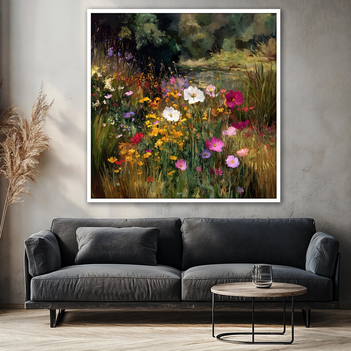 Wildflower Meadow Canvas Painting, Colorful Floral Landscape Wall Art ...