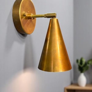 1 Light Raw Brass Finish\ Wall Sconce Light\ Wall Sconce Lamp\Mid-Century Modern Brass Wall Sconce\ Cone Wall Sconce Light\ Brass Wall Light