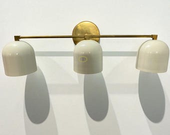 Mid-Century Modern 3-Light Brass Vanity Light Bowl Wall Sconce – Handmade Dome Shade Light Fixture for Bedroom, Hallway & Living Room