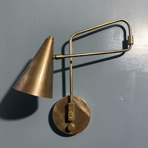 Vintage Brass Swing Arm Wall Sconce | Italian Brass Sconces | Stilnovo Style Single Light