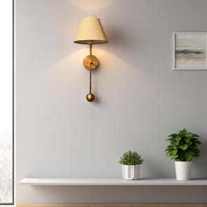 Mid-Century Brass Wall Sconce with Linen Shade - Light Cove