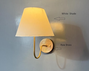 Handmade Raw Brass Wall Sconce with Fabric Shade | Mid-Century Modern Lighting