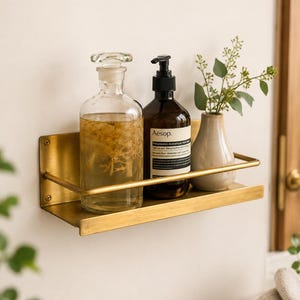 Modern Solid Brass Floating Shelf | Minimalist Bathroom Wall Shelf | gold Kitchen Storage Shelf | brass book shelf décor