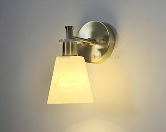 Handmade Brass Wall Sconce with Alabaster Marble Shade | Modern Luxury Lighting
