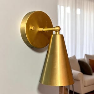1 Light Raw brass Wall Sconce Light | Wall Sconces Lamp | Mid Century Modern Raw Brass Italian Wall Scone | Cone Wall Sconce Light