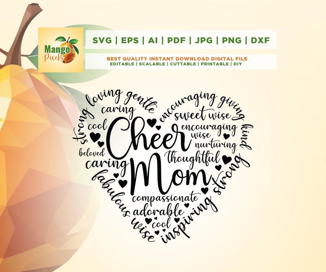 Cheer Mom Heart SVG PNG: Sentimental Cheerleading Design (digital ...