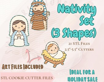 Cortadores de galletas de la Natividad: María, José y el Niño Jesús (Descarga digital)