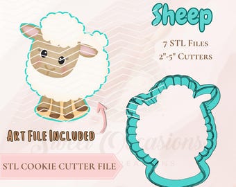 Cortador de galletas con forma de oveja (archivo STL): Cumpleaños de animales de granja (descarga digital)
