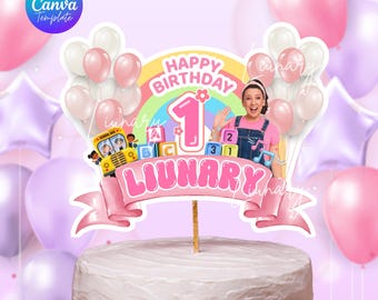 Adorno para tarta de cumpleaños de la Sra. Rachel, adorno digital editable, descarga instantánea, decoración para fiestas.