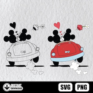 Mouse Classic Car Mouse Coppia Svg Mickey Minnie Classic Car Incontri San Valentino Svg e Png Scarica File
