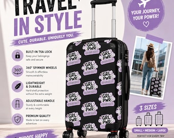 GRL PWR Hard-Shell Carry-On Suitcase: Black Spinner Travel Case