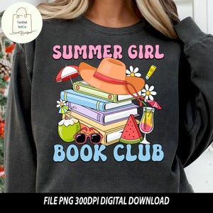 Summer Girl Book Club Png, Cute Trendy Aesthetic Popular Summer Spring Bookish Bookish Vacation png for Shirt, Bookmarks, Commercial use