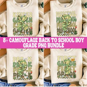 8+ Camouflage Boy Back To School Png Bundle, Kindergarten Dude, Pre K Png, First Day Of School Png, Retro First/ Second/ Third Grade Design