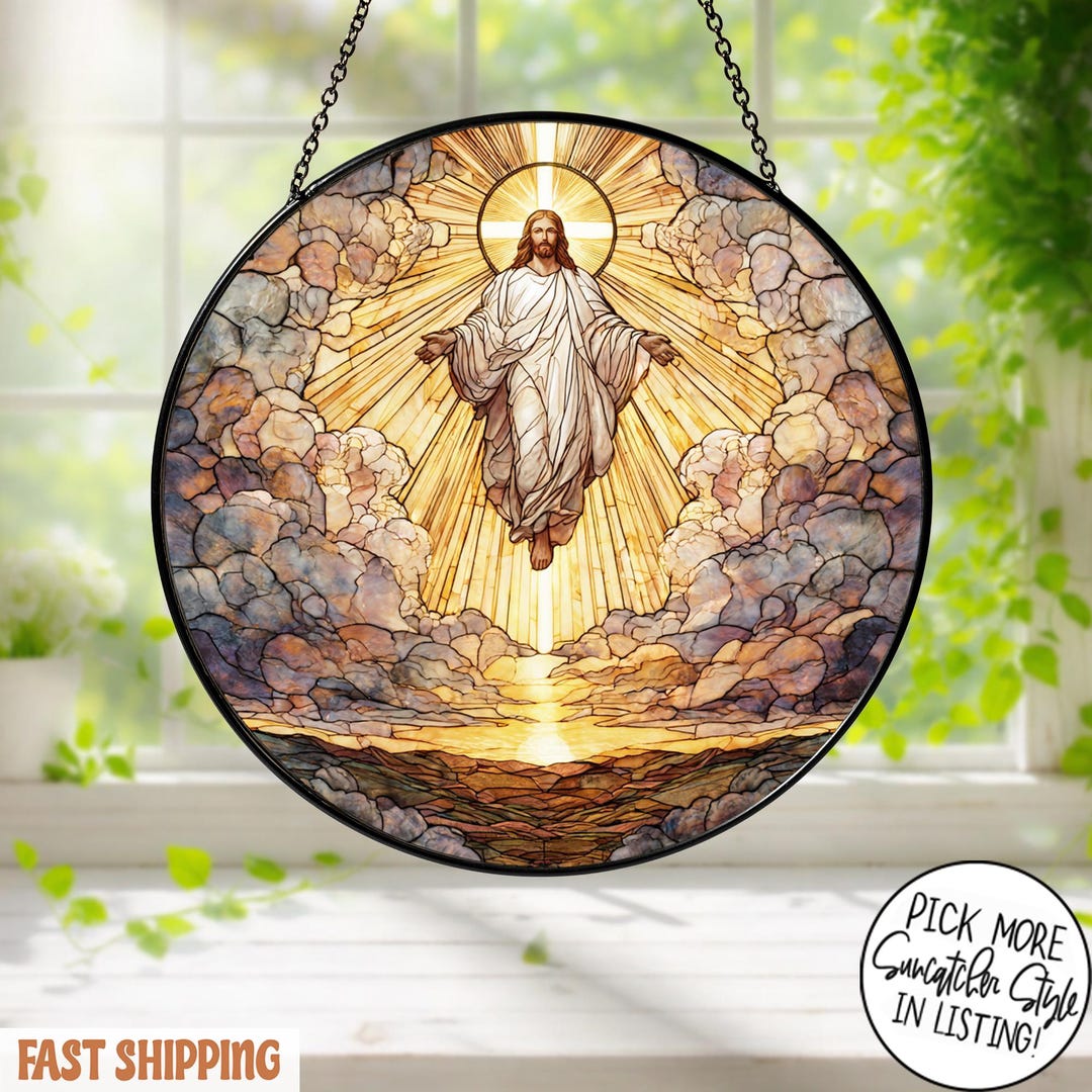 Jesus Stained Glass Suncatcher, Christian Window Hanging, Faith Decor ...