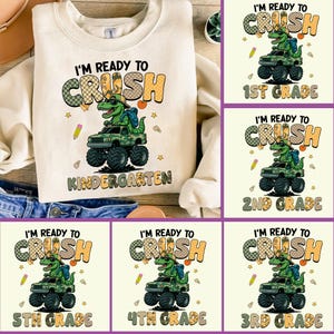 7+ Im Ready To Crush Dinosaur Back To School Png, Pre-k Kindergarten 1st/2nd 3rd Grade, Checkered Dinosaur Boy School, Camo School Truck PNG