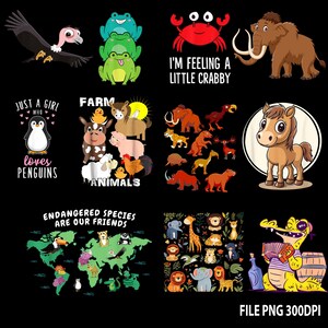 15+ Cute Animals Png Bundle, Farm & Prehistoric Animals Png, Funny Wildlife Png, Kids Cartoon Animal Sublimation, Animal Lovers Gift