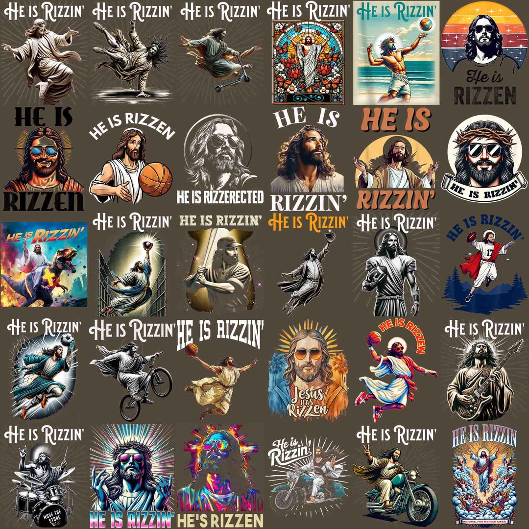 Religious Rizz He is Rizzin PNG Bundle, Funny Jesus PNG, He is Risen Rizz, Christian ...