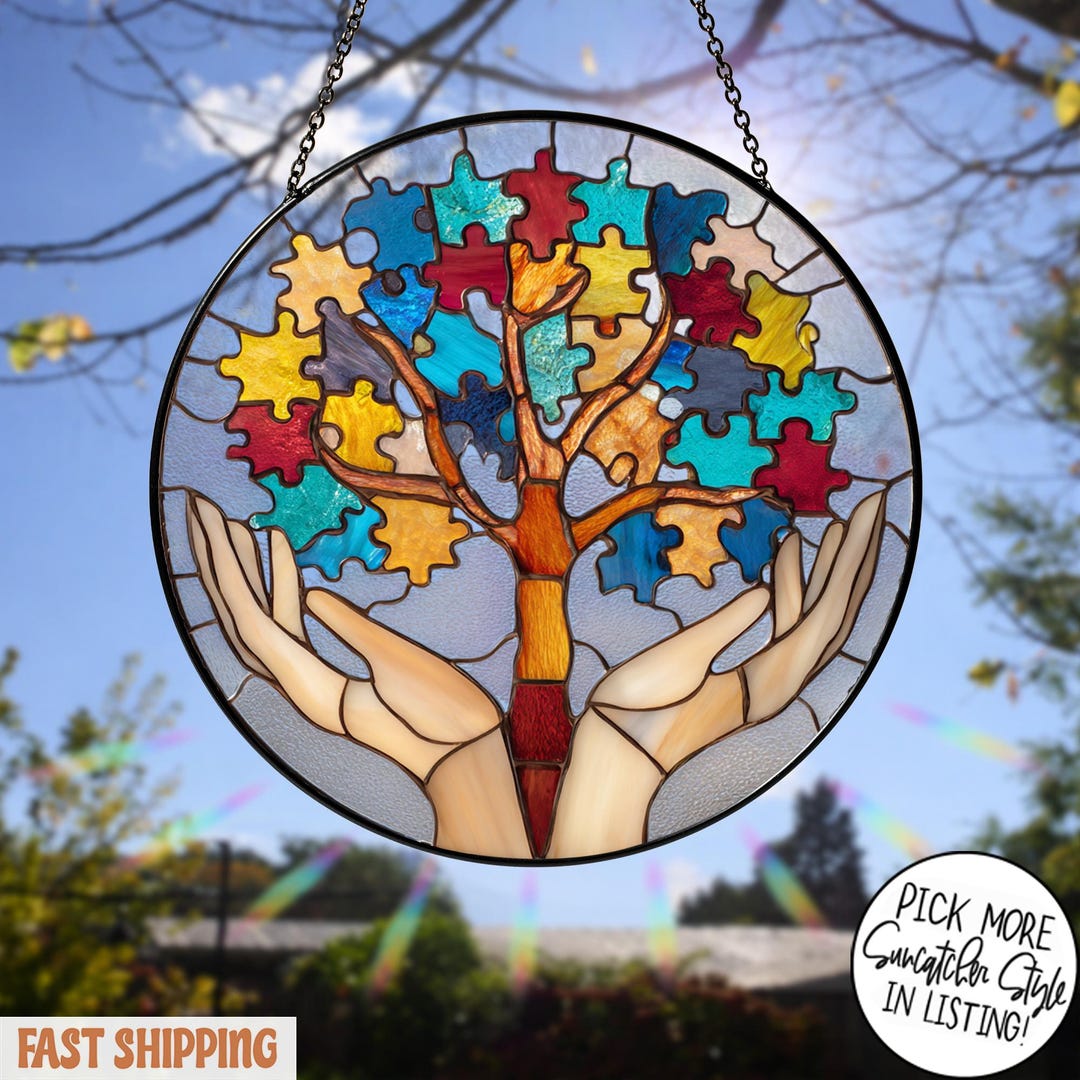 Autism Awareness Tree Suncatcher, Puzzle Tree of Life, Neurodiversity ...