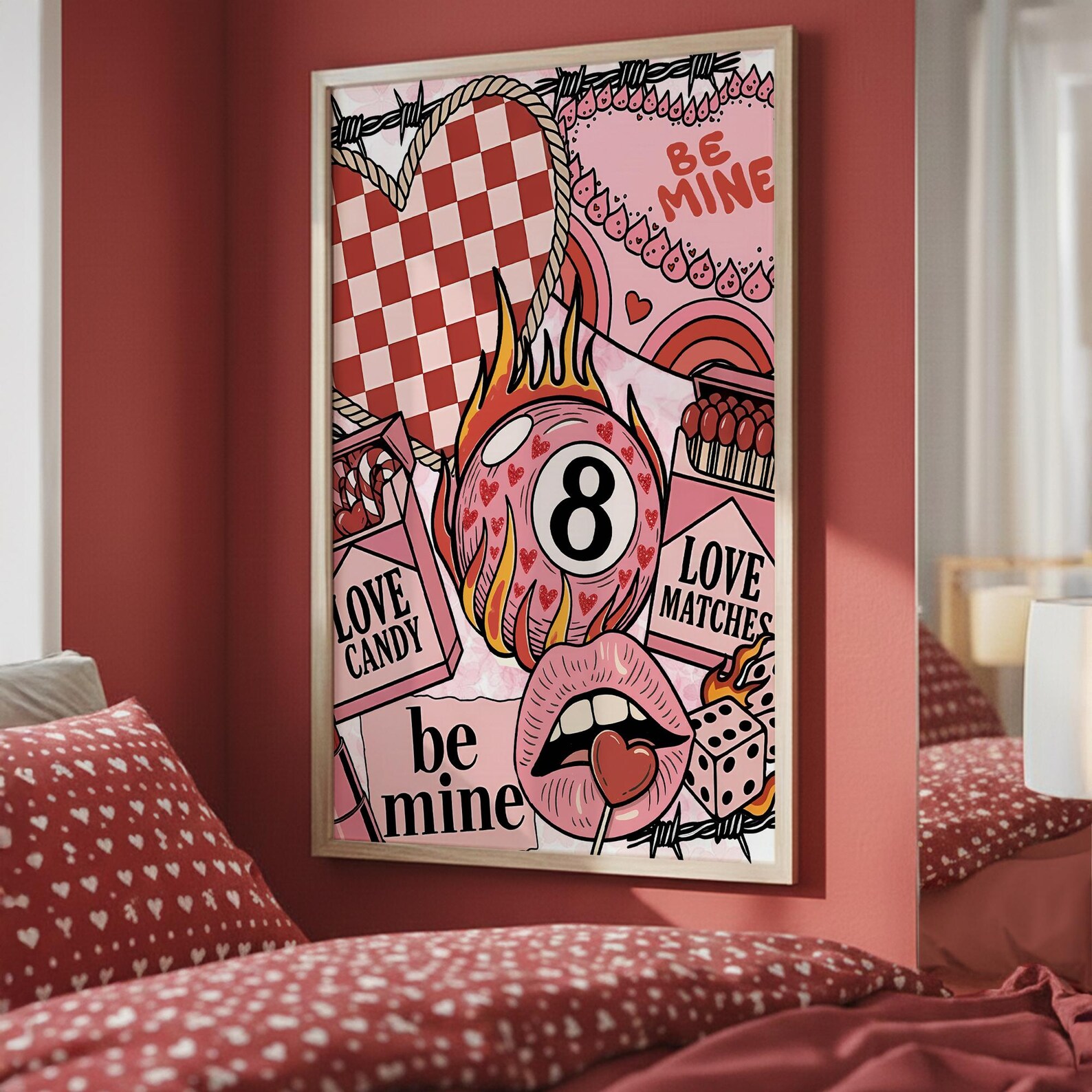 Retro Tattoo Valentine Art Print | Aesthetic 8-ball & Love Matches ...