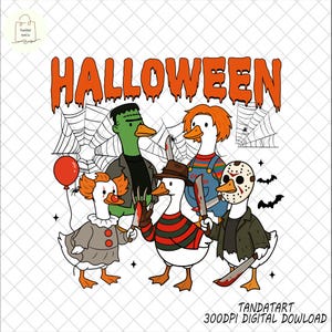 Halloween Funny Goose Horror Characters Png, Halloween Png, Spooky Goose Sublimation Design, Scary Movie Parody Png for Halloween Shirt