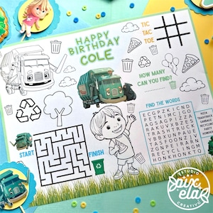 Personalized Garbage Truck Placemat, Kids' Party Tablecloth, Table Decoration, Large Truck