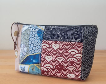 Quilted Patchwork Cosmetic Bag: One-of-a-Kind Travel Makeup Pouch