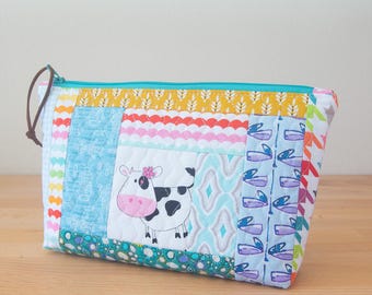 Quilted Patchwork Cosmetic Bag: One-of-a-Kind Travel Makeup Pouch