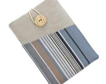 Kobo Glo case, Kobo touch cover, fabric Kobo Aura sleeve, Kindle Paperwhite case, Kindle Fire pouch, Kindle Touch case, stripes, blue, beige