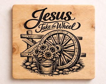 Jesus Take the Wheel SVG | Christian Laser Engraving File | Farmhouse Wood Sign SVG | Glowforge LightBurn CNC Png