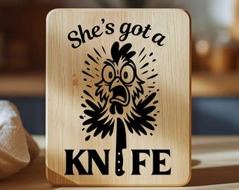 Funny Chicken SVG PNG – “She Has a Knife” Chicken Clipart – Sassy Farmhouse Sublimation, Poultry Humor Cut File for Cricut & Silhouette