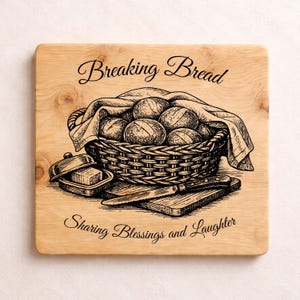 Brot brechen SVG | Christliche Küche Wandkunst PNG | Brotkorb Line Art für Lasergravur & Schilder