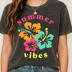 Summer Vibes PNG | Retro Beach Hibiscus Flowers Clipart | Tropical Sublimation Design for T-Shirts, Tumblers, Stickers, Prints