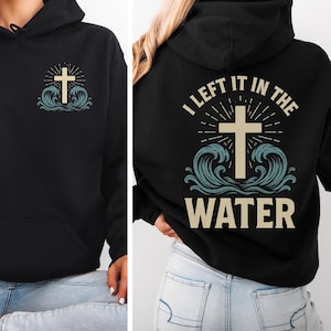 I Left It In The Water, png PNGEgg – christelijk T-shirtontwerp, kruis en golven, doop digitale download, op geloof gebaseerde sublimatie, voor- en achterkant