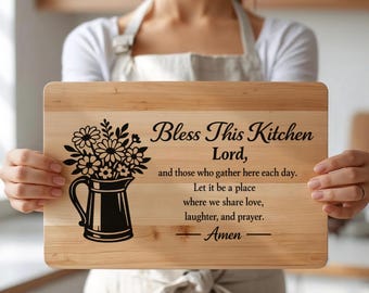 Bless This Kitchen SVG PNG | Kitchen Quote Laser Engraving File for Cutting Board, Charcuterie Board, Farmhouse Wood Sign