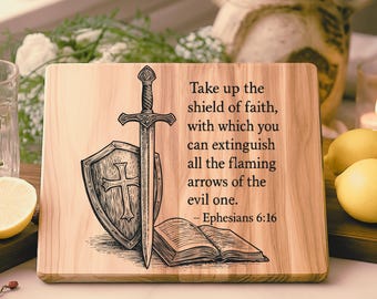 Shield of Faith SVG for Laser Engraving | Ephesians 6:16 Bible Verse Wood Sign | Christian Glowforge Cut File | Commercial Use