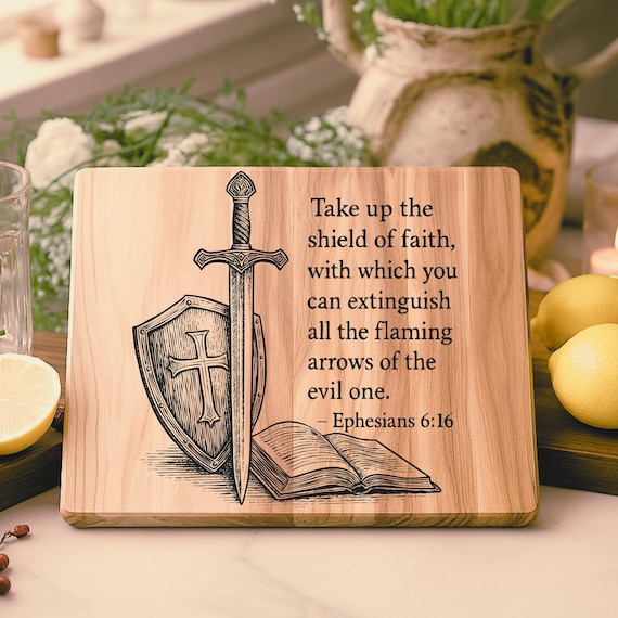 Shield of Faith SVG for Laser Engraving | Ephesians 6:16 Bible Verse Wood Sign | Christian Glowforge Cut File | Commercial Use